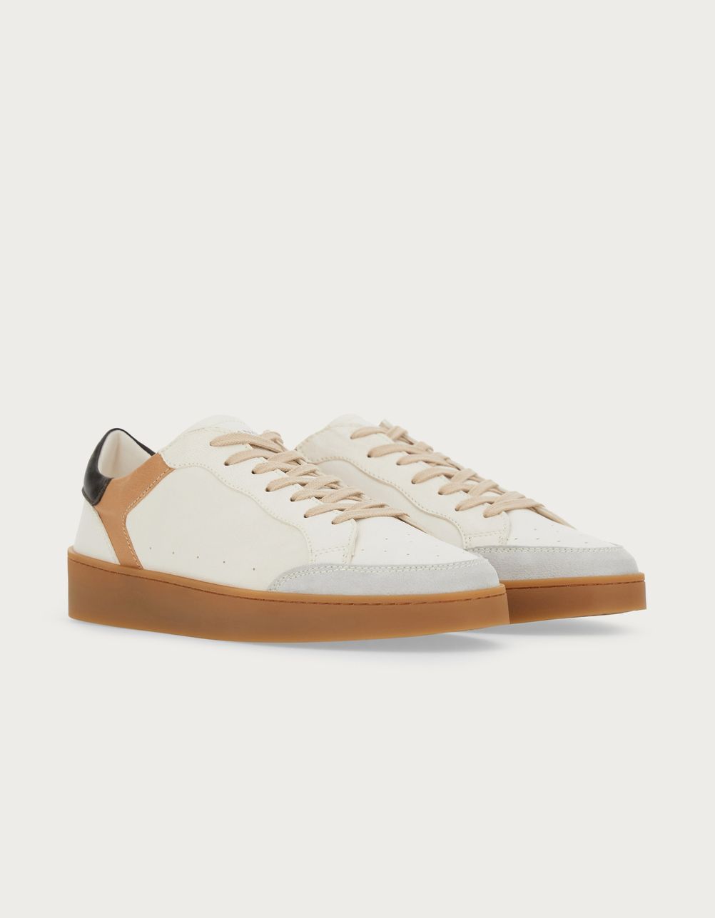 Cream and camel leather and suede sneakers
