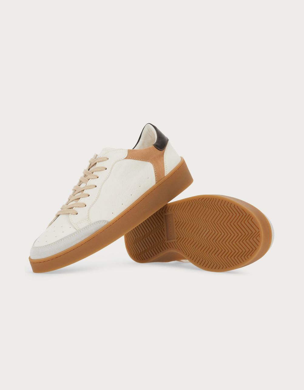 Cream and camel leather and suede sneakers