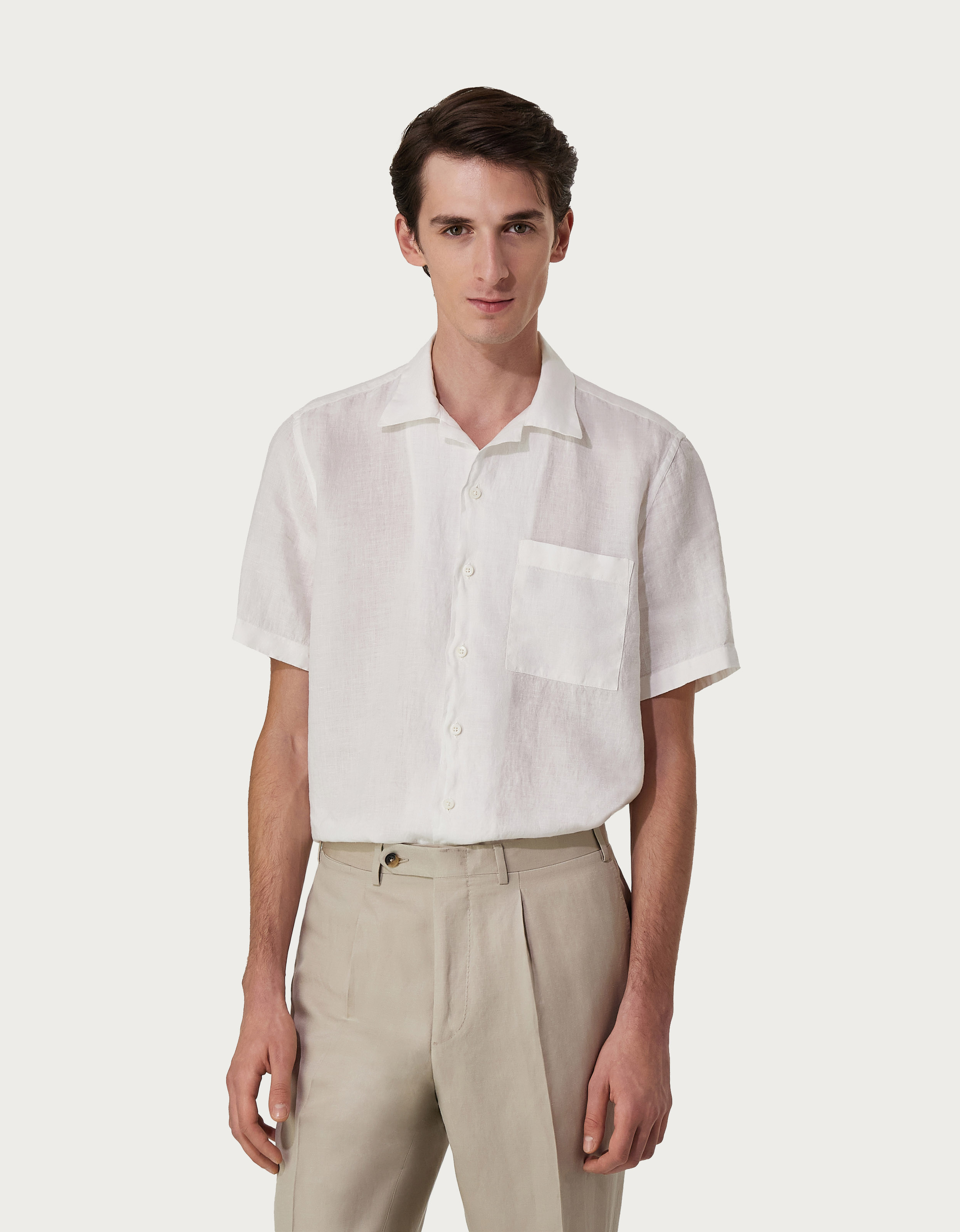 Beige garment-dyed linen shirt with a relaxed fit - Canali US