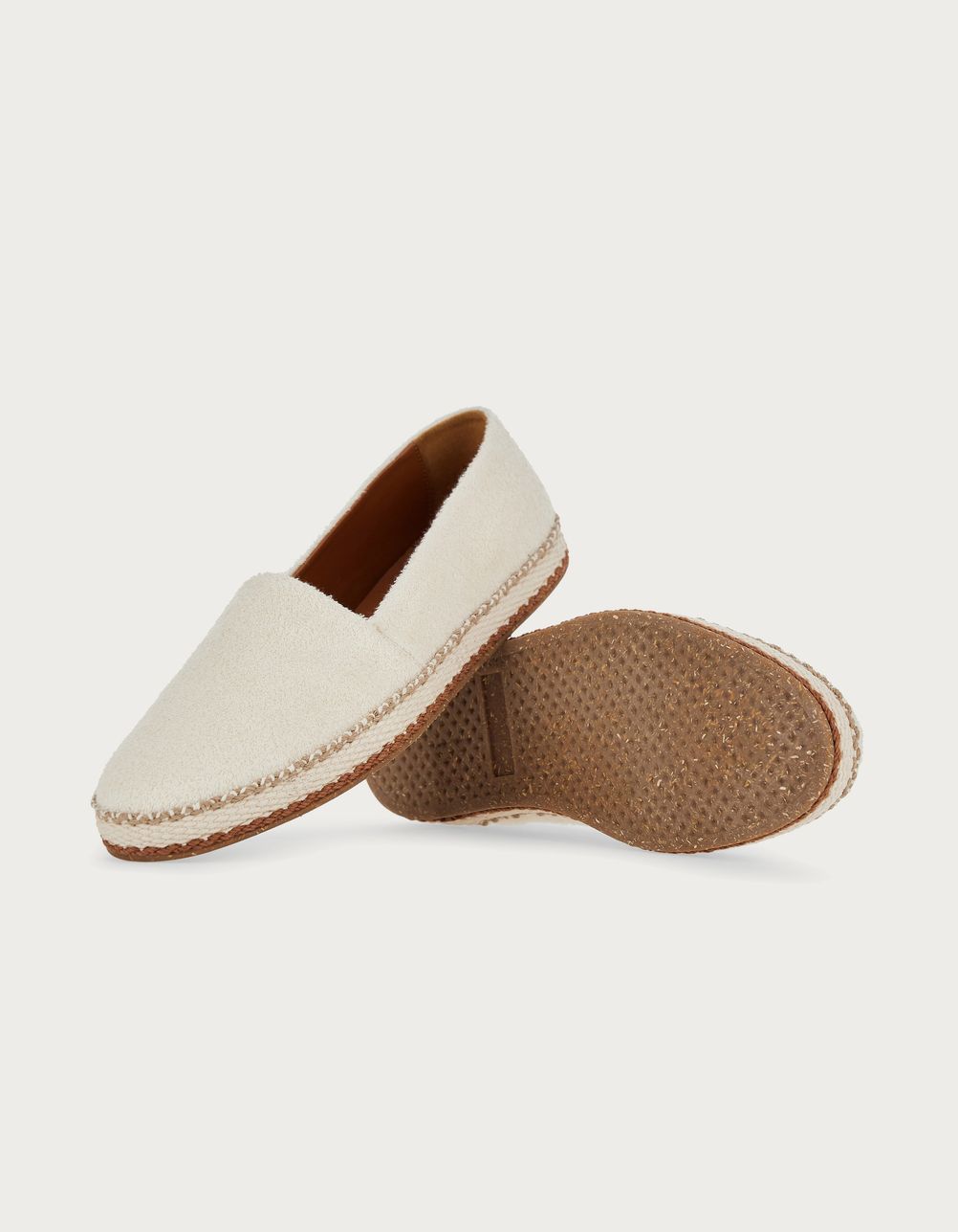 Slip-on with applied ribbon in white terry-effect cotton