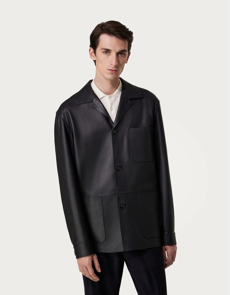 Work jacket in matt black nappa leather