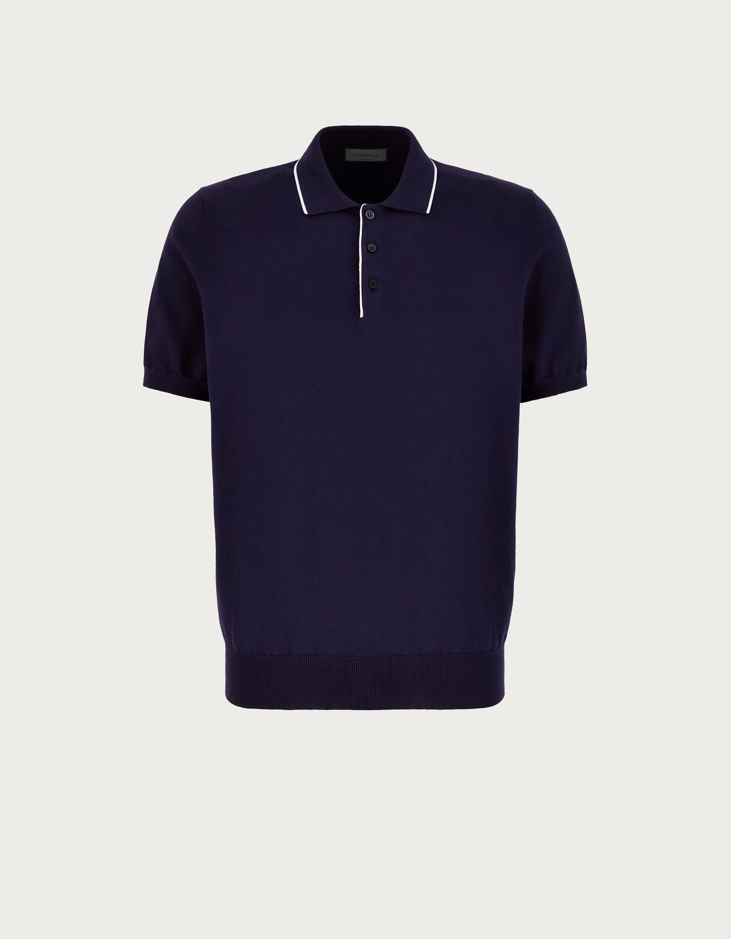 Navy blue and white polo shirt in garment-dyed cotton - Canali US