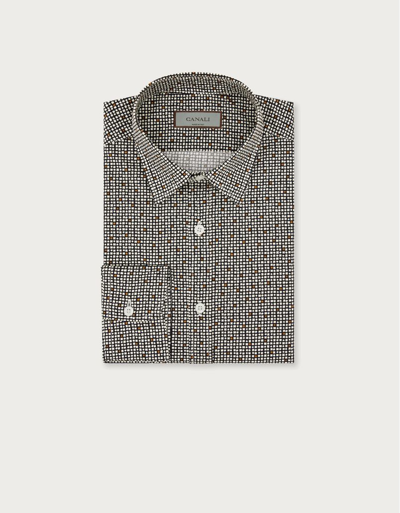 Regular fit shirt in beige and black cotton