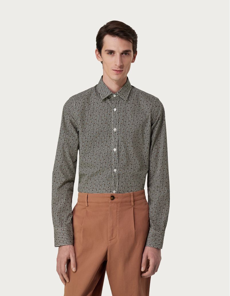 Regular fit shirt in beige and black cotton