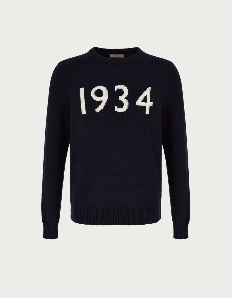 Navy blue and ivory crew-neck in cotton