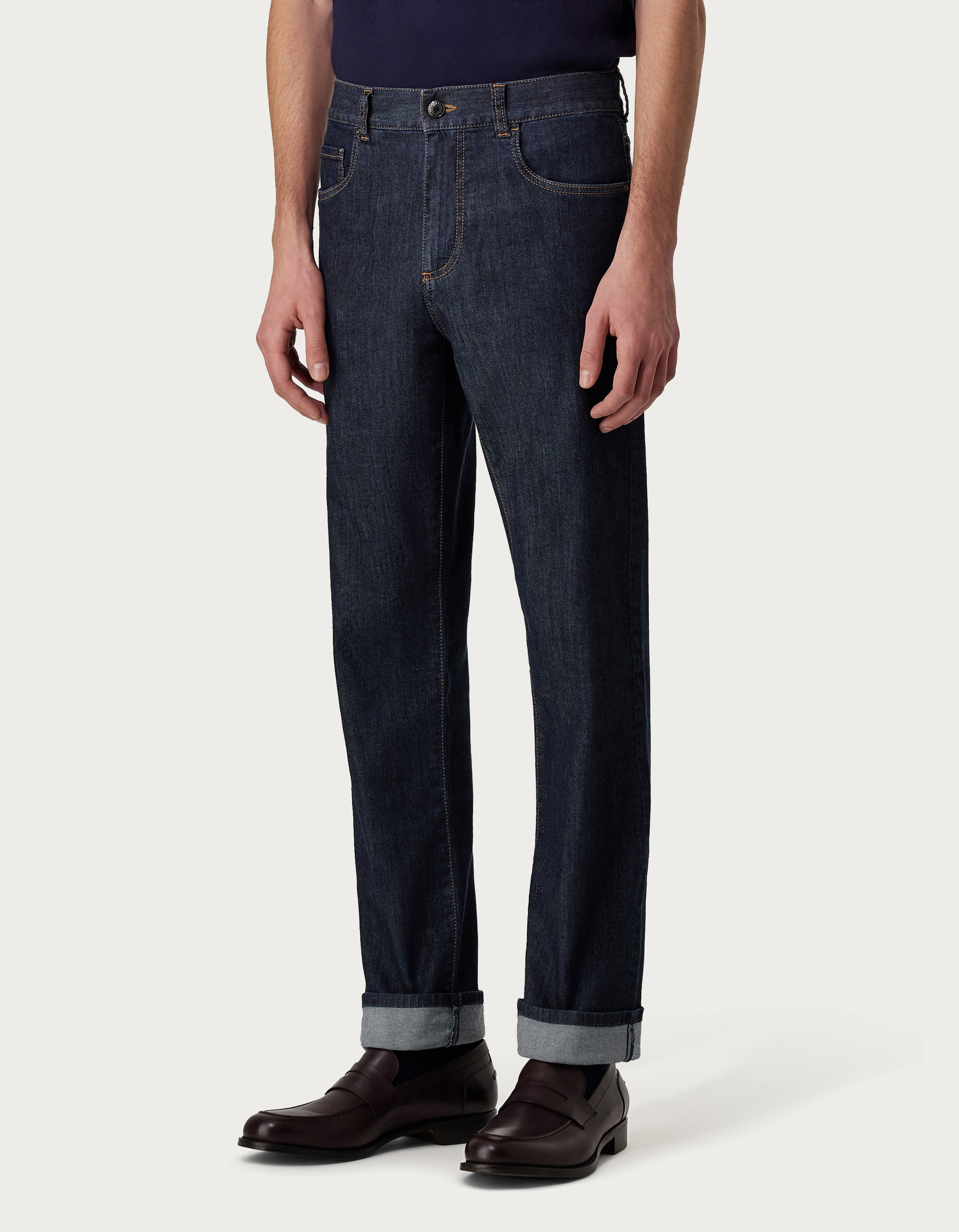 Five-pocket pants in blue soft-touch stretch denim - Canali US