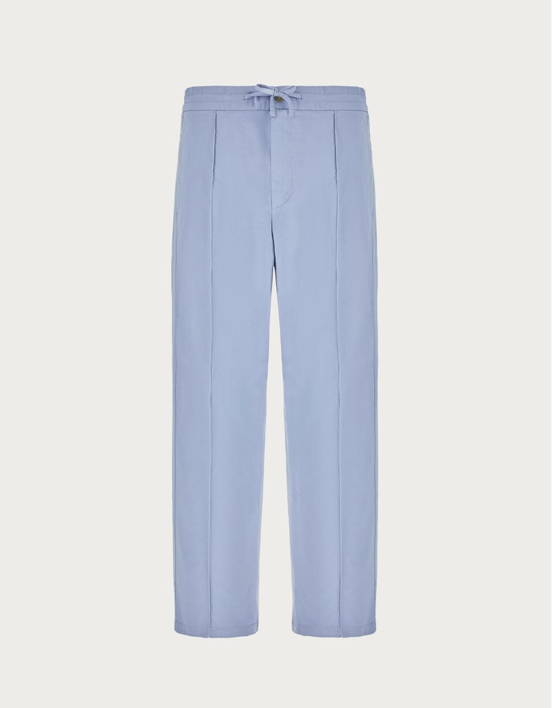 Relaxed-fit chinos with drawstring in light blue dyed cotton microtwill