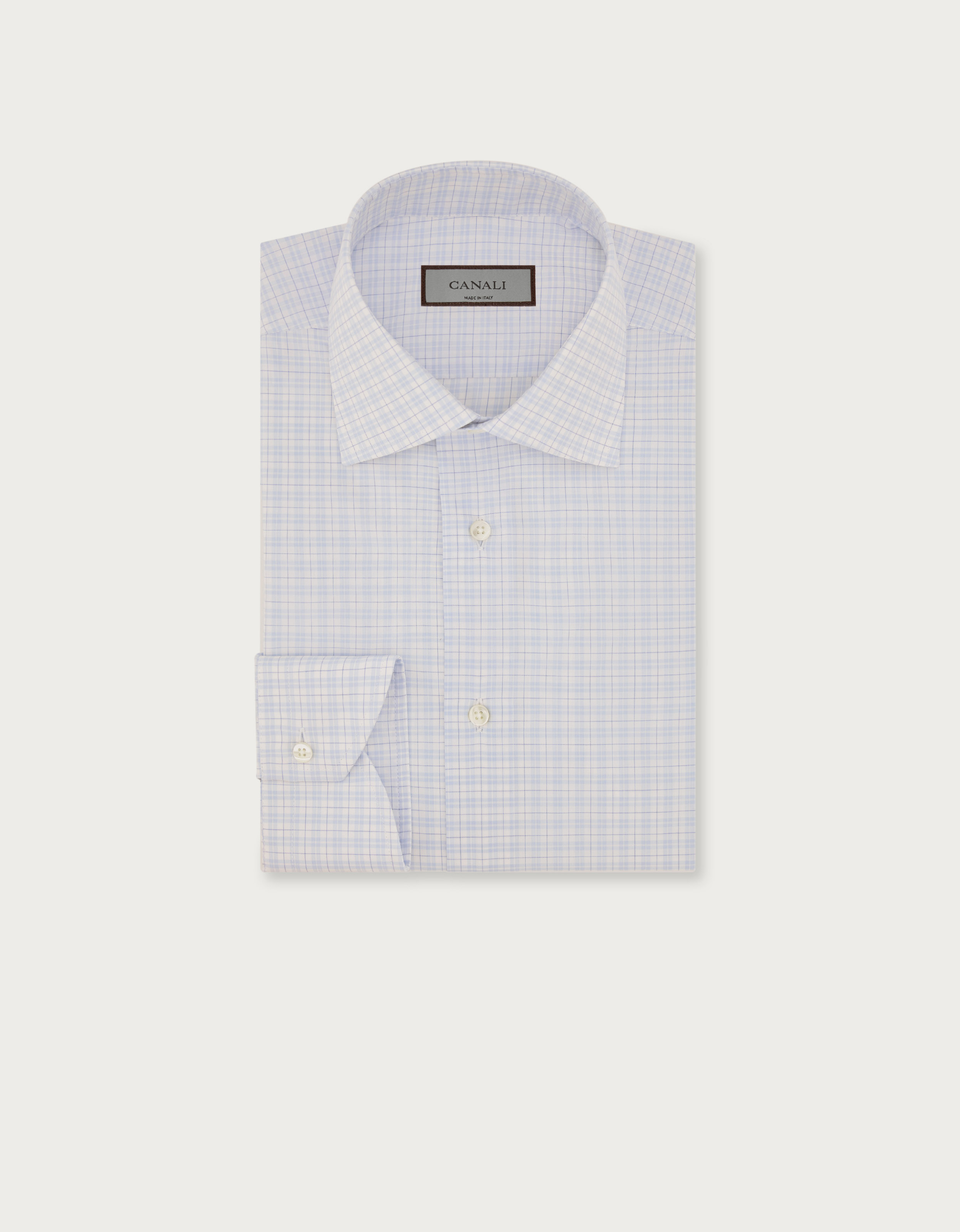 Light blue and white checked cotton shirt - Canali US