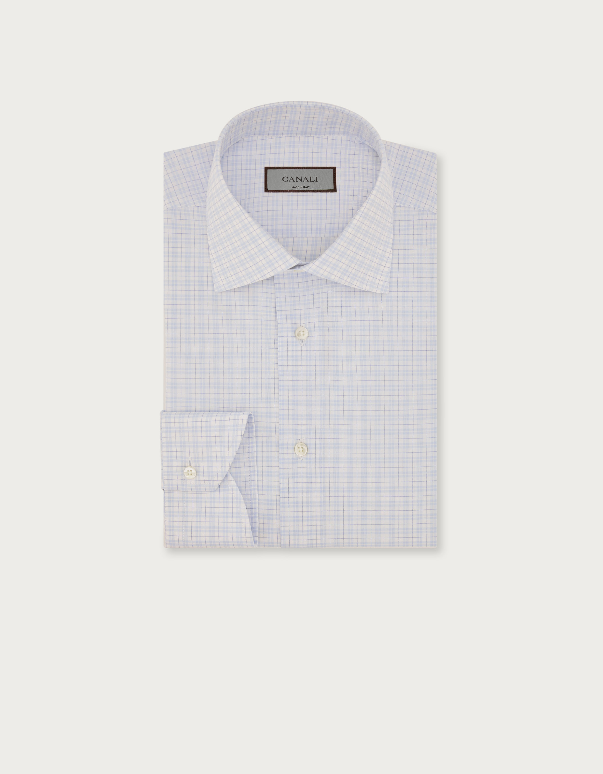 Canali purchases Light Blue, Cream & Tan Plaid Twill Sport Shirt Size M