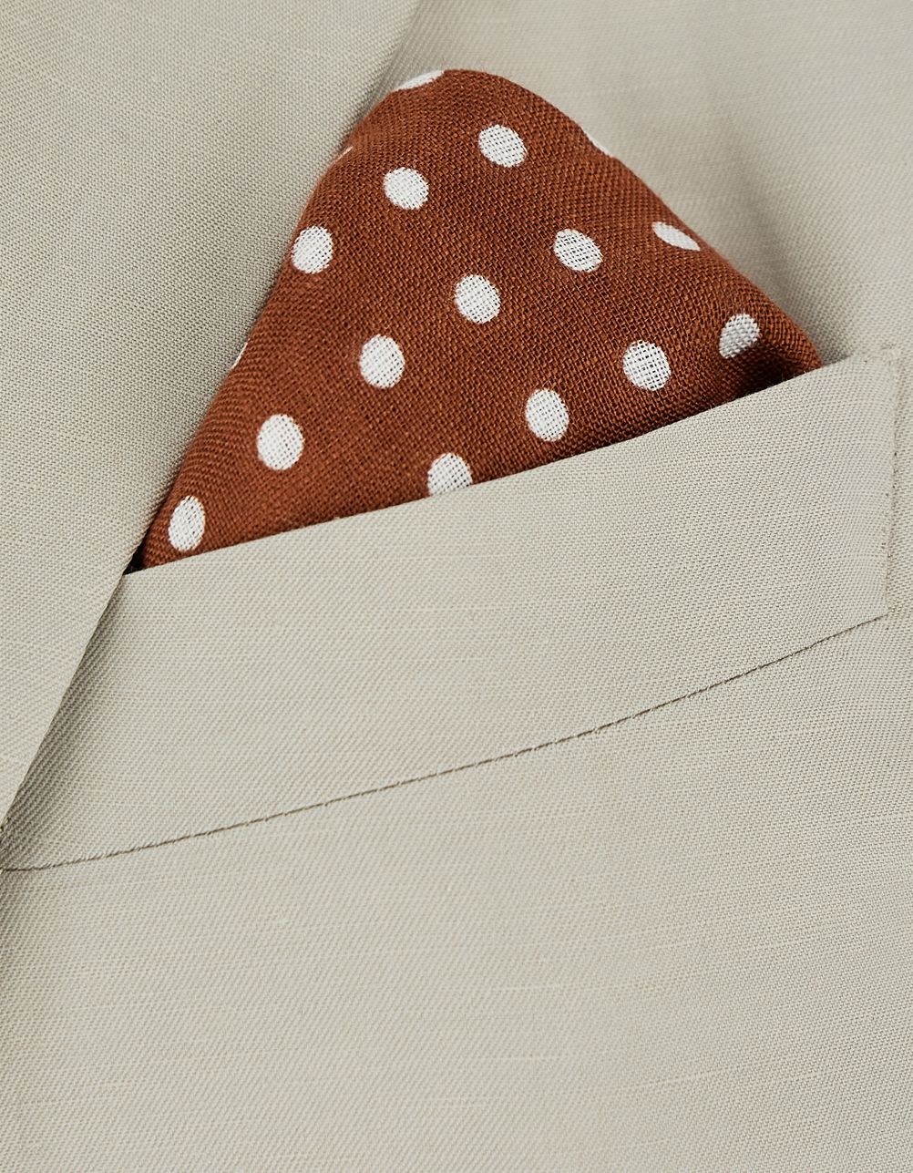 Orange linen pocket square with polka dot pattern