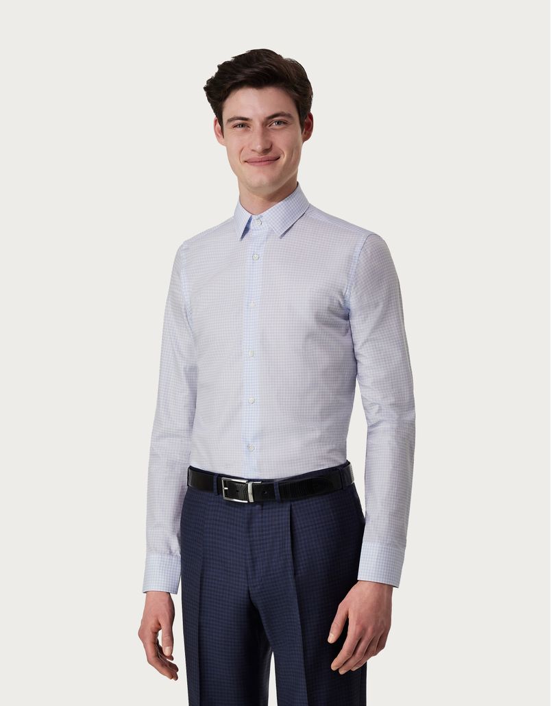 Light blue and white regular fit cotton shirt