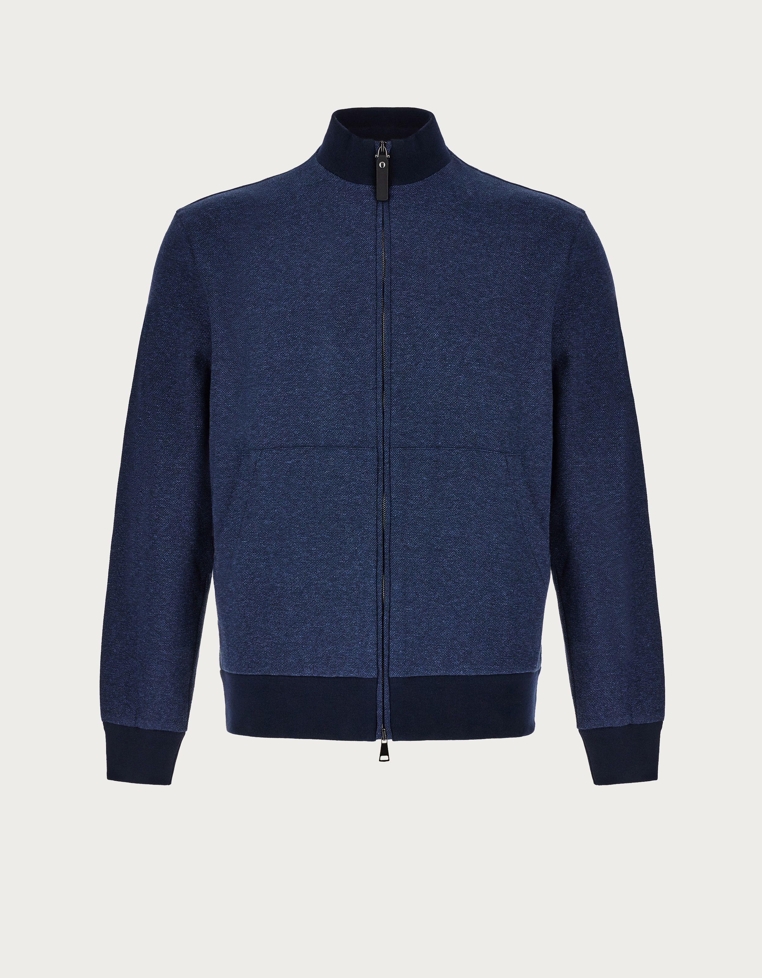Navy blue sweatshirt with full zip in Double cotton - Canali US