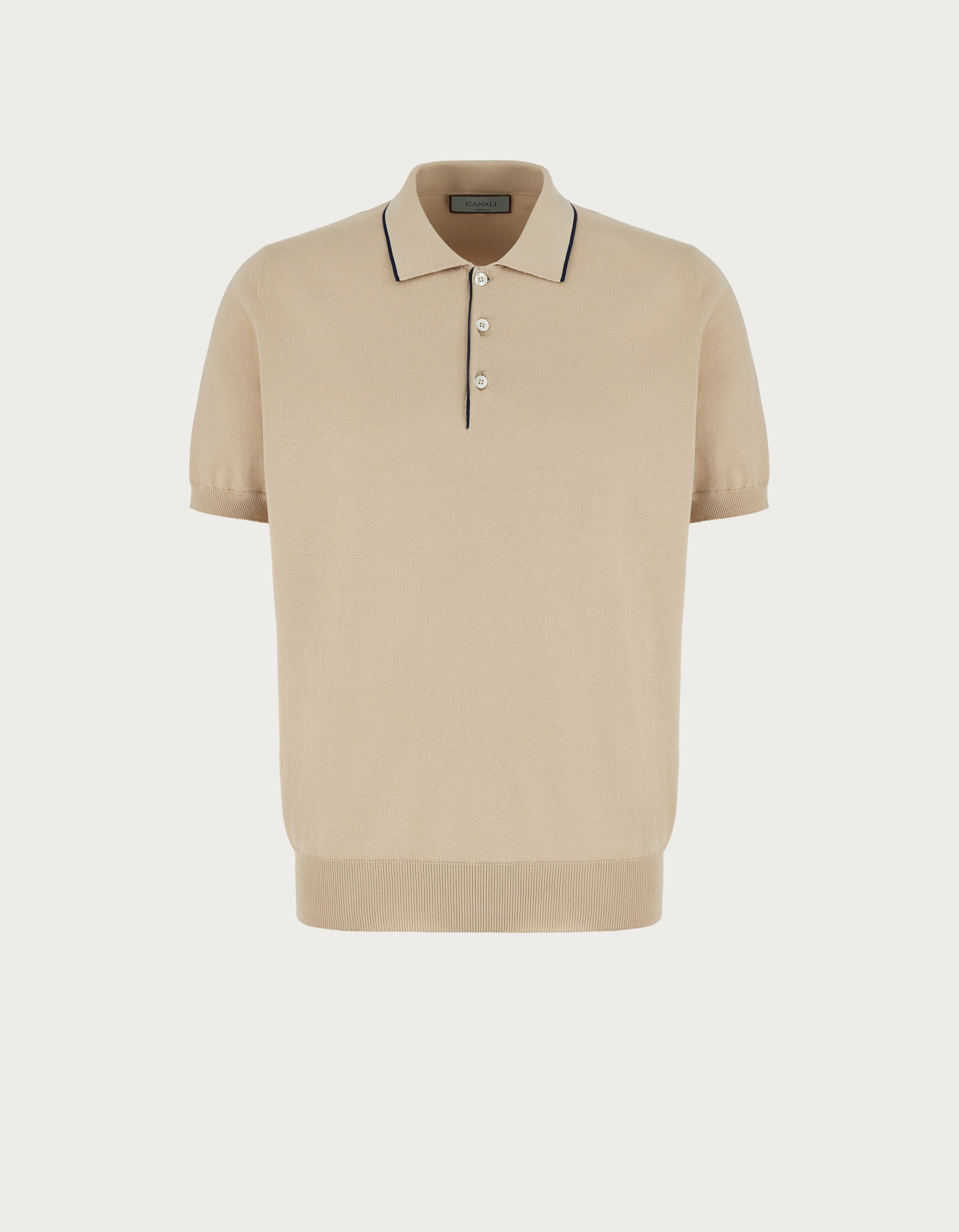 Blue and beige polo shirt in garment dyed shaved cotton