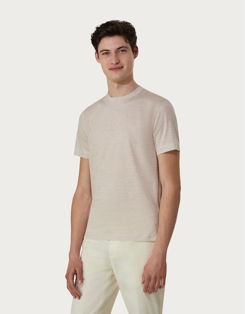 Sand and white T-shirt in linen and cotton