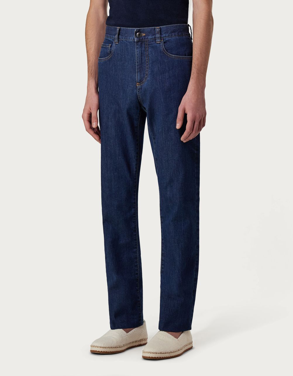 Five-pocket regular-fit stretch denim pants in blue