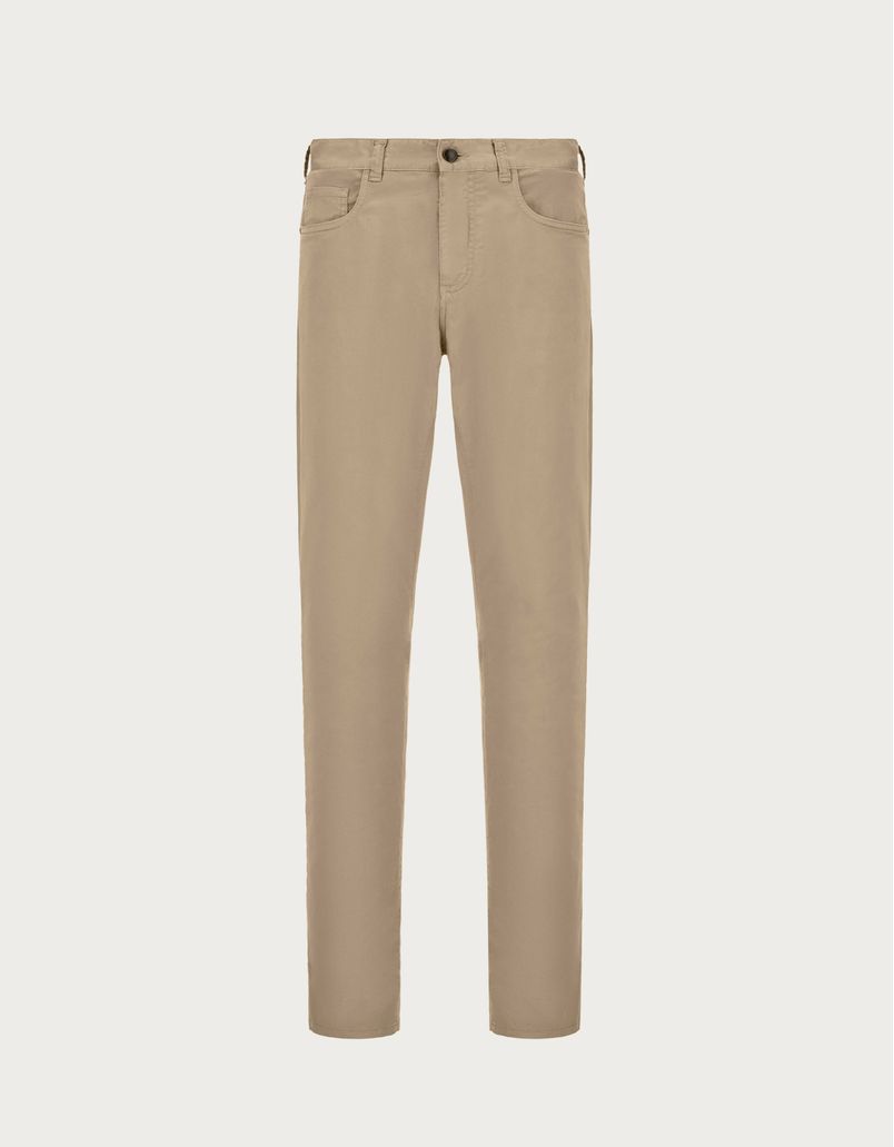 Five-pocket regular fit pants in sand garment-dyed cotton microtwill
