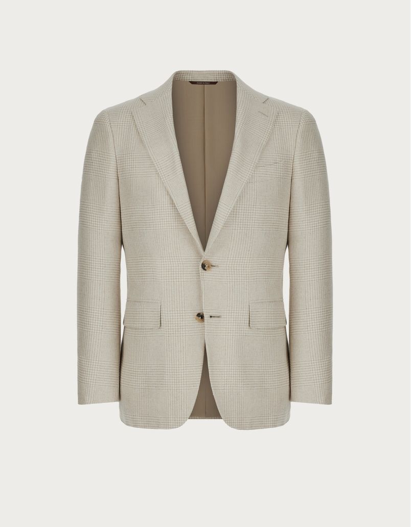Beige and white Prince of Wales blazer in silk - Exclusive