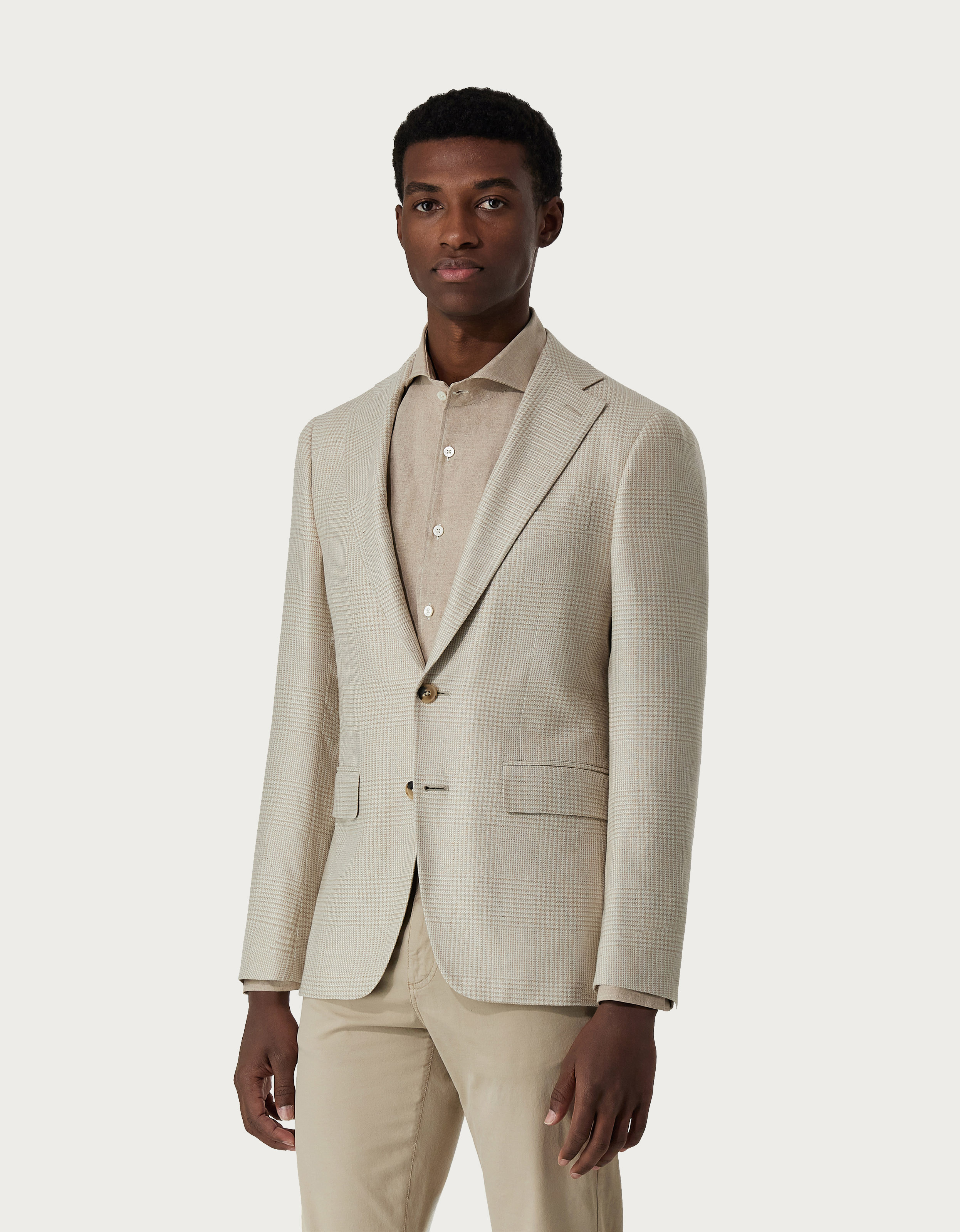 Beige and white Prince of Wales blazer in silk - Exclusive - Canali US