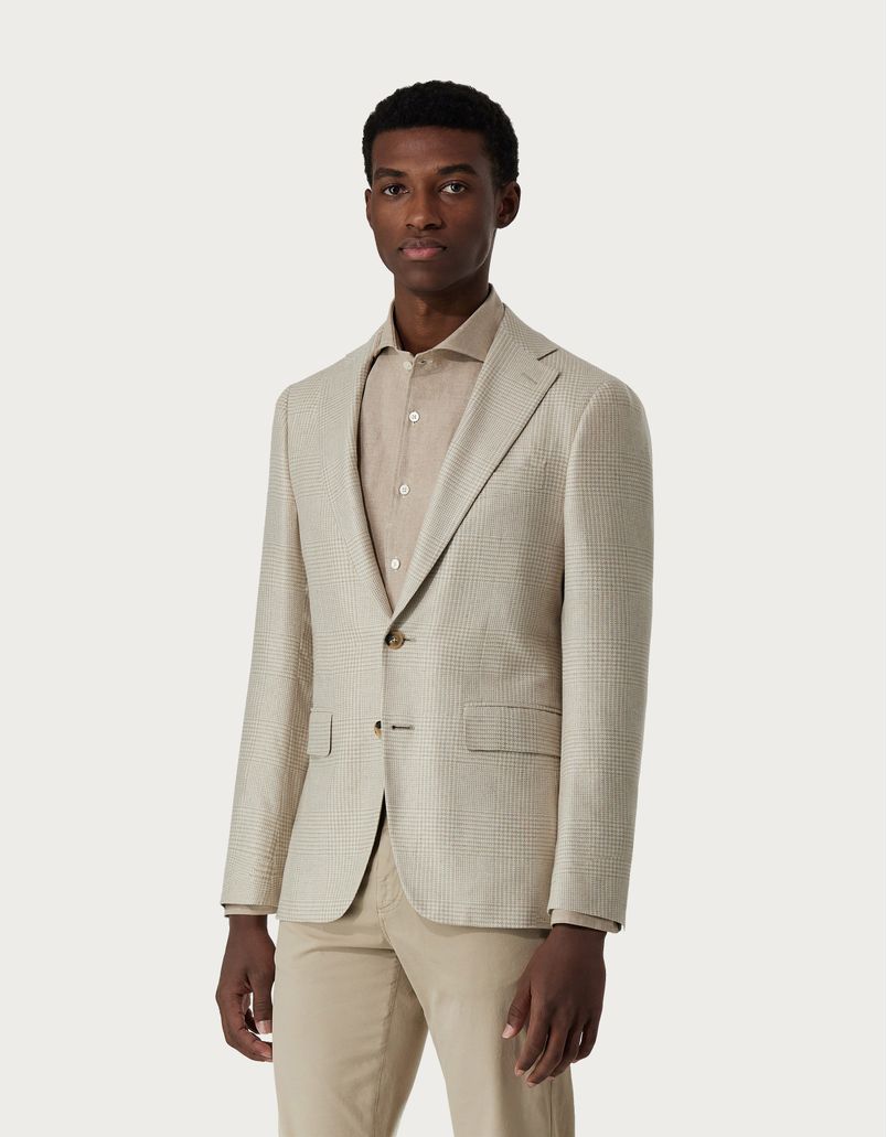 Beige and white Prince of Wales blazer in silk - Exclusive
