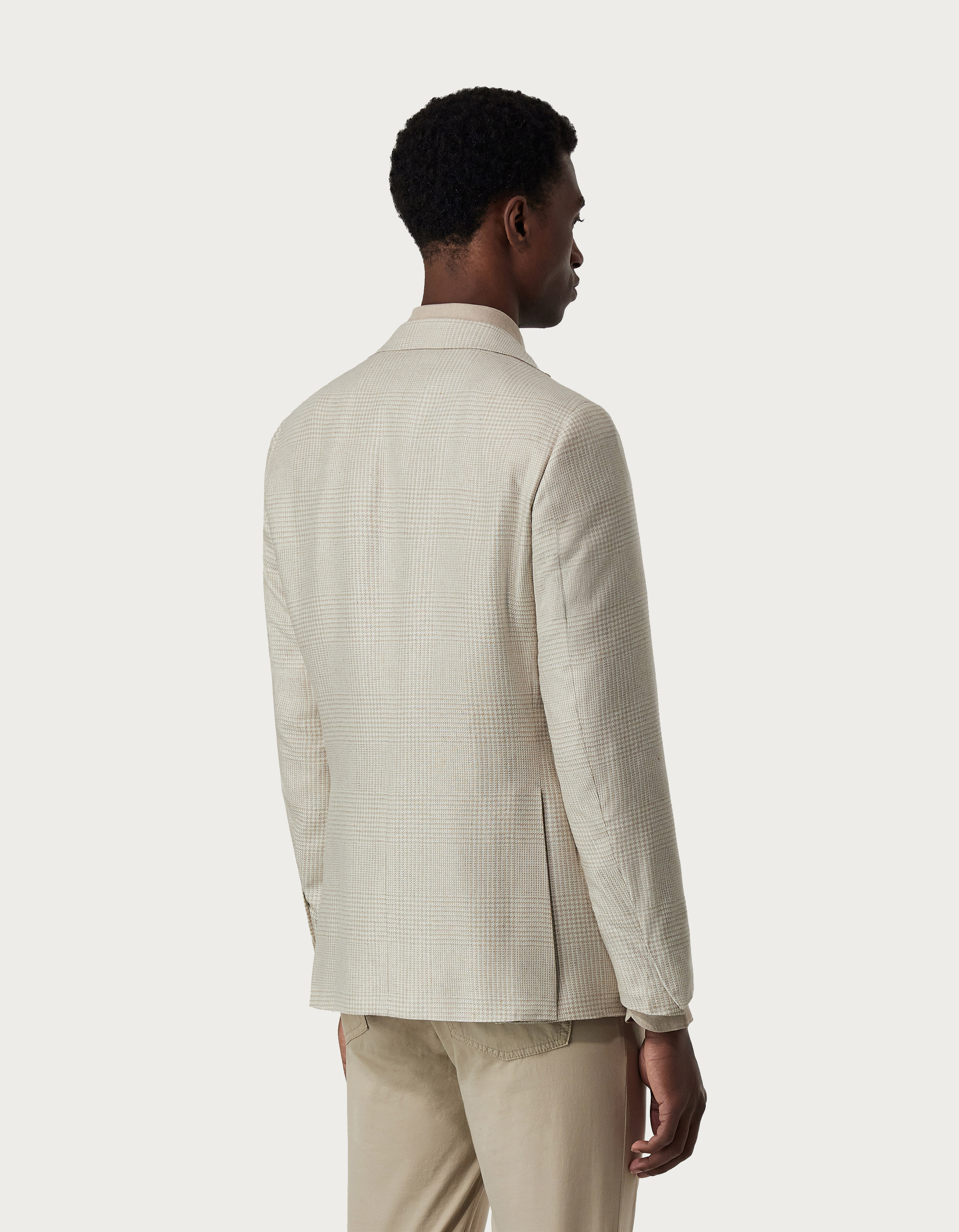 Beige and white Prince of Wales blazer in silk - Exclusive - Canali US