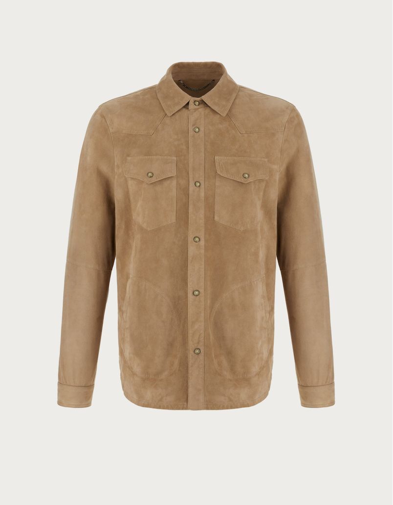 Ultra-soft beige suede overshirt