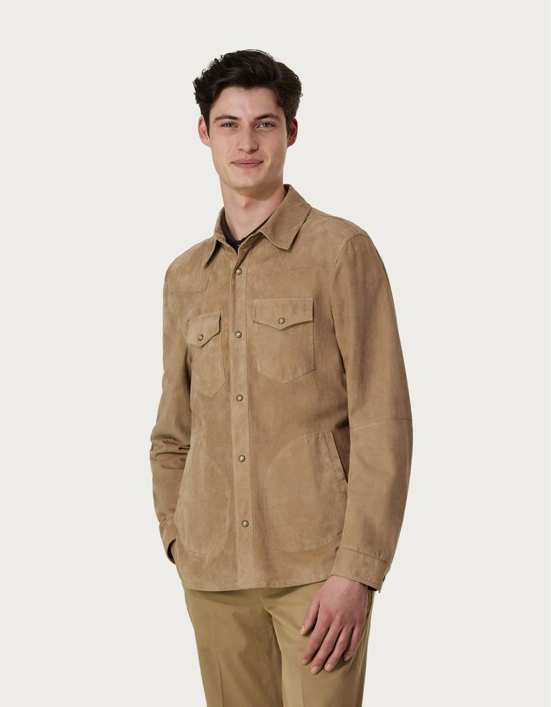 Ultra-soft beige suede overshirt