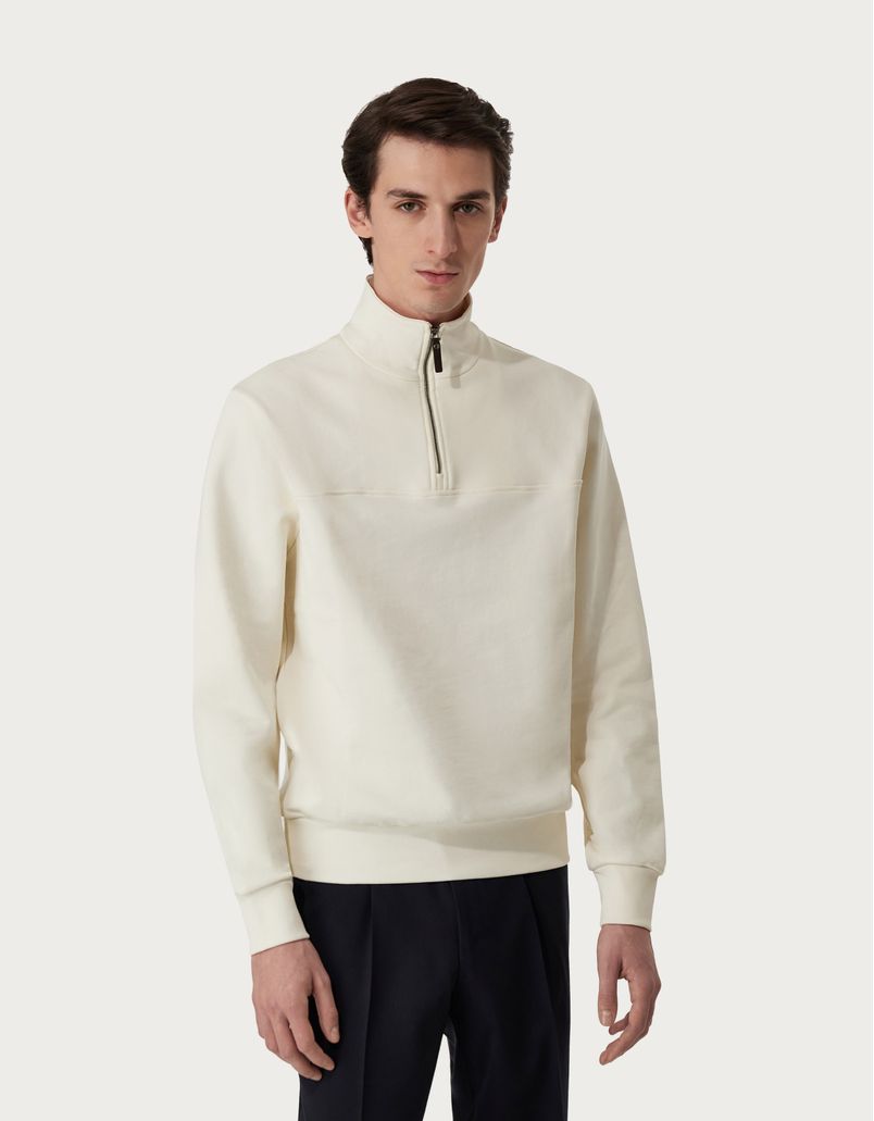 Off white sweatshirt with zip in organic cotton