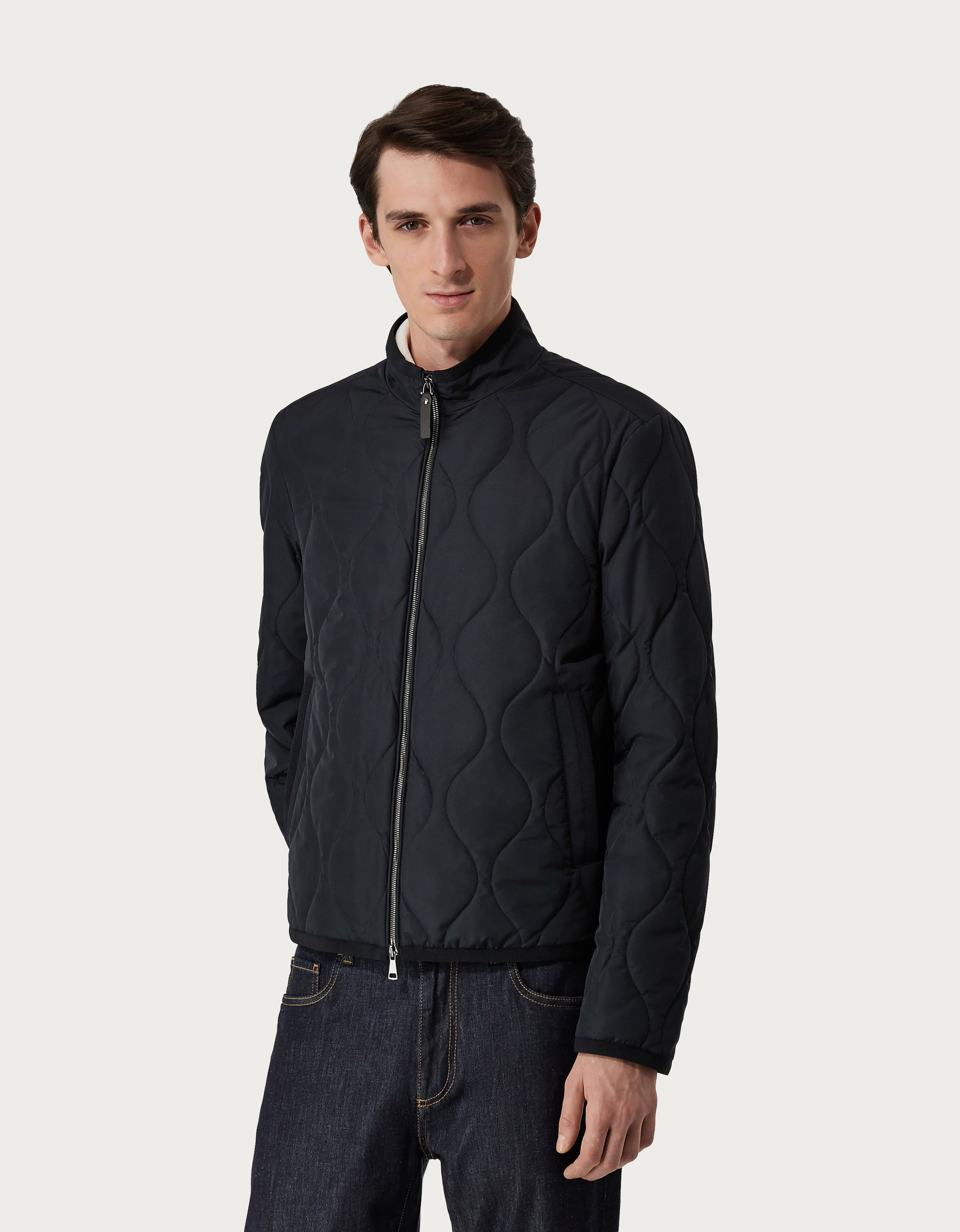 Quilted jacket in blue technical fabric - Canali US