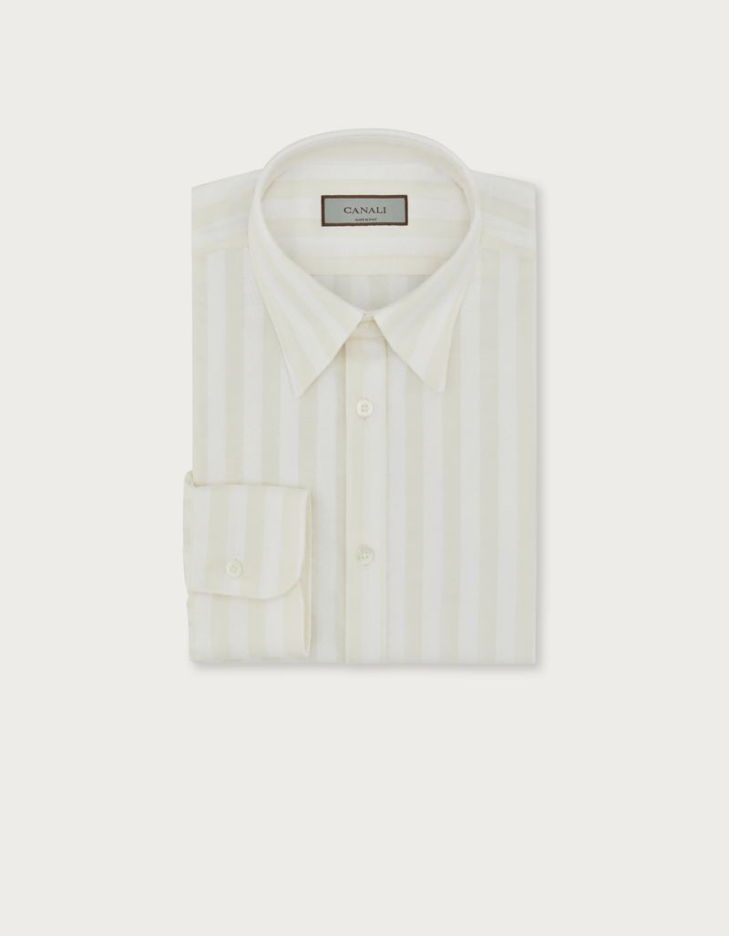 Slim fit shirt in white and beige striped cotton