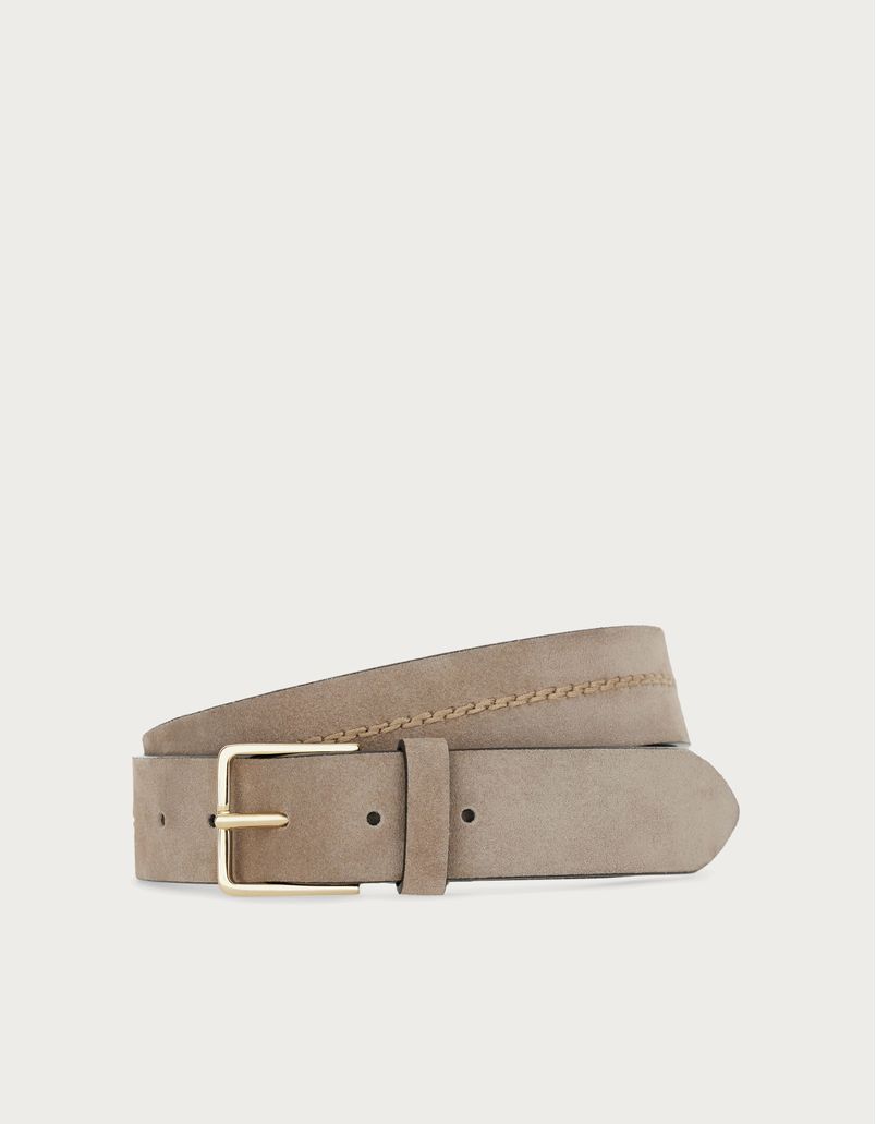Calfskin belt with personalised grey stitching