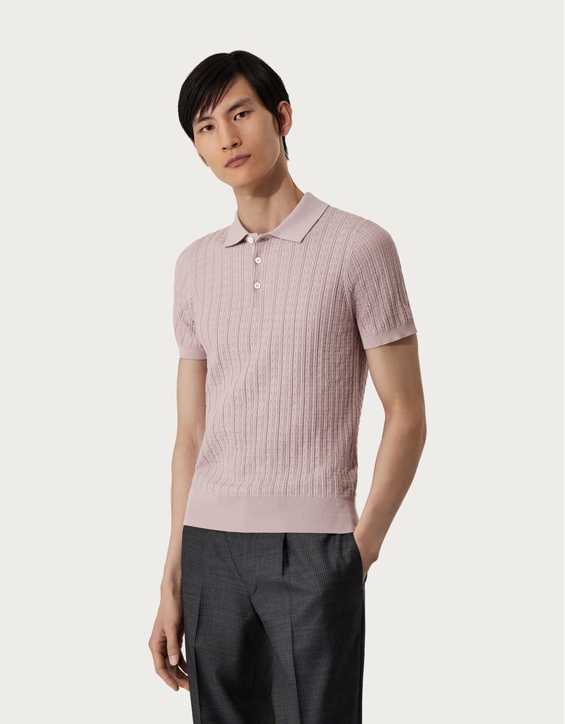 Pink structured polo shirt in garment-dyed cotton