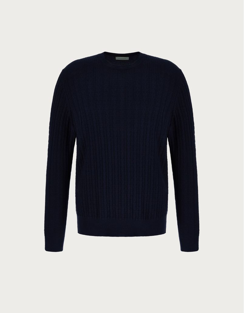 Navy blue structured crew-neck in garment-dyed shaved cotton