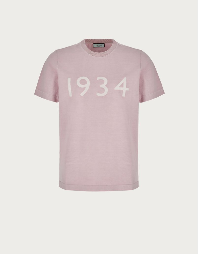Pink T-shirt in garment-dyed jersey cotton with print