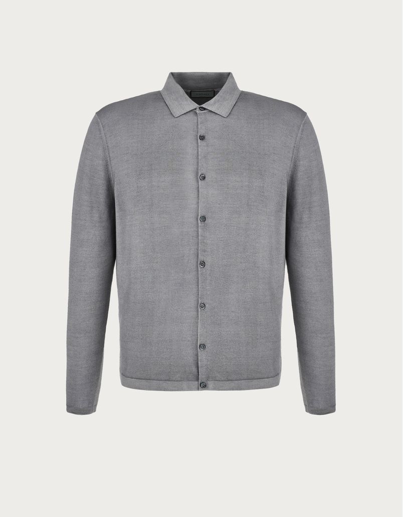 Grey shirt in garment-dyed wool and silk