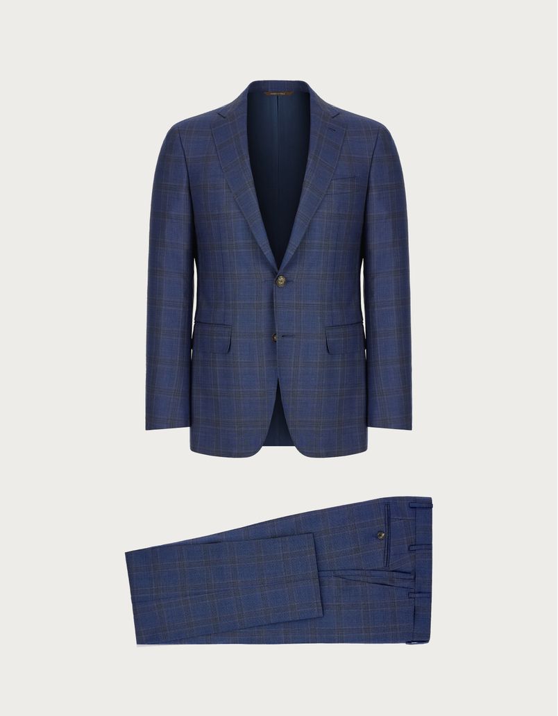 Light blue and chestnut Kei suit in 150's wool and Price of Wales silk - Exclusive