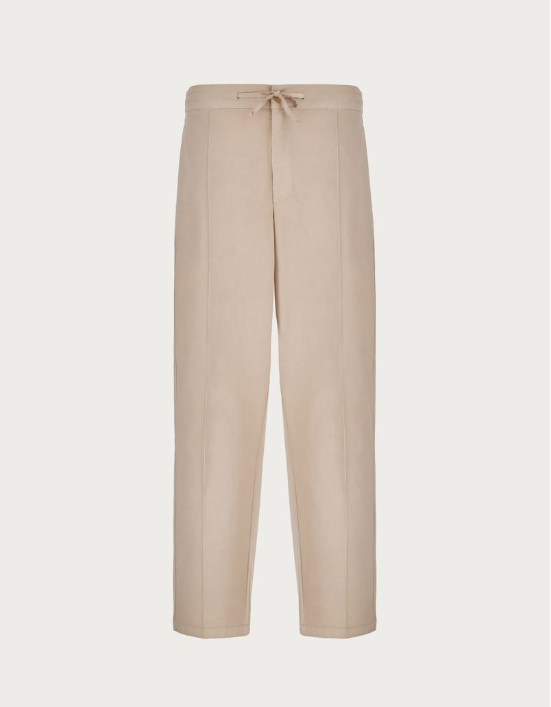 Chinos with drawstring in sand garment-dyed cotton muslin