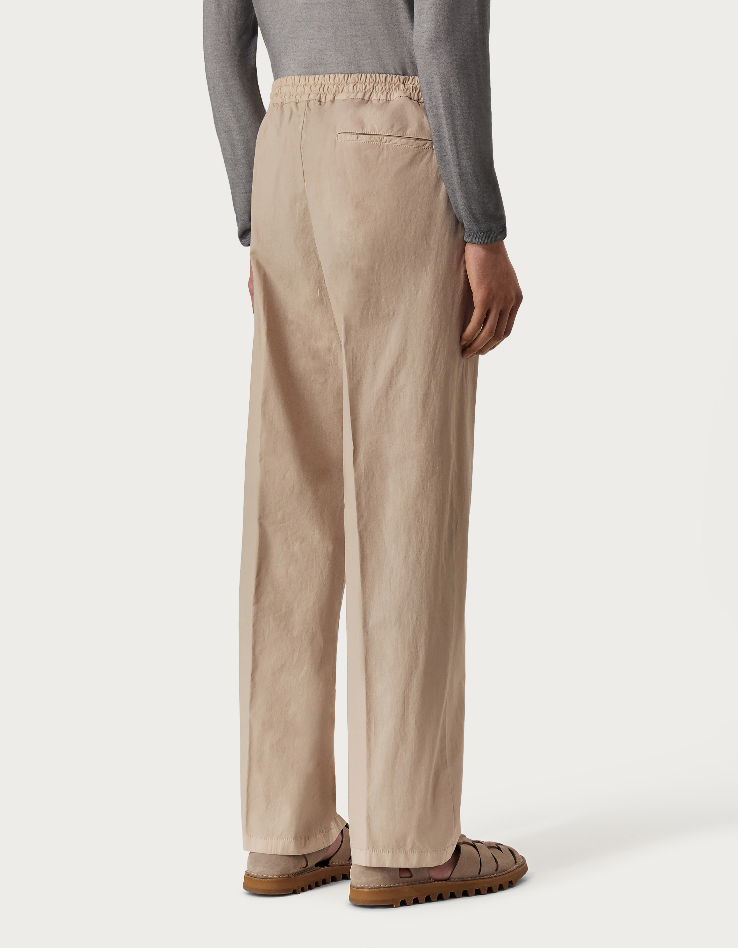 Chinos in sand garment-dyed cotton muslin - Canali US image.