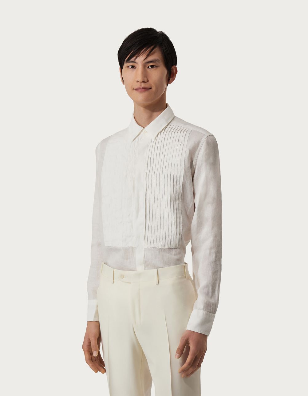 Beige regular fit garment-dyed linen shirt
