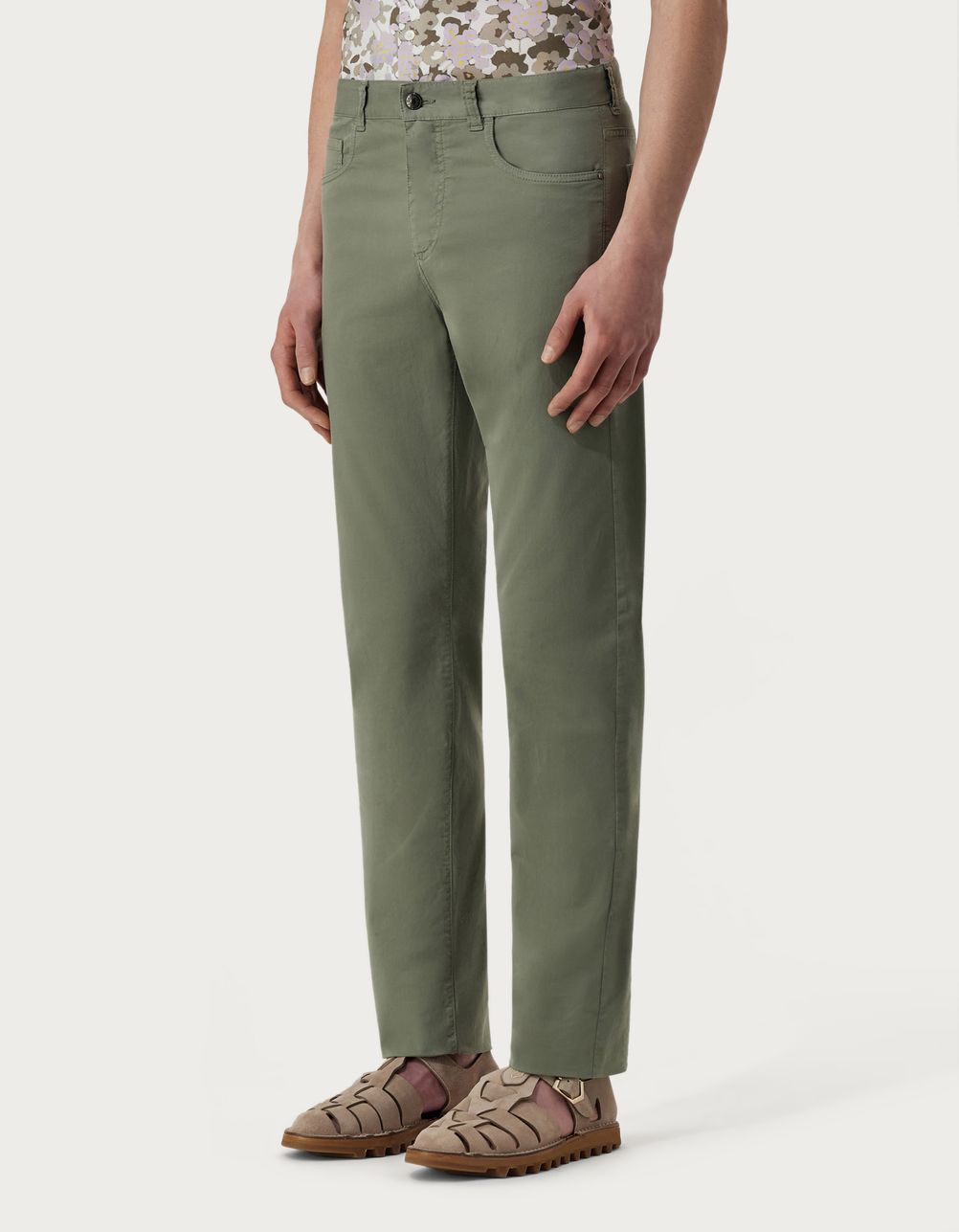 Five-pocket regular-fit pants in sage green garment-dyed cotton microtwill