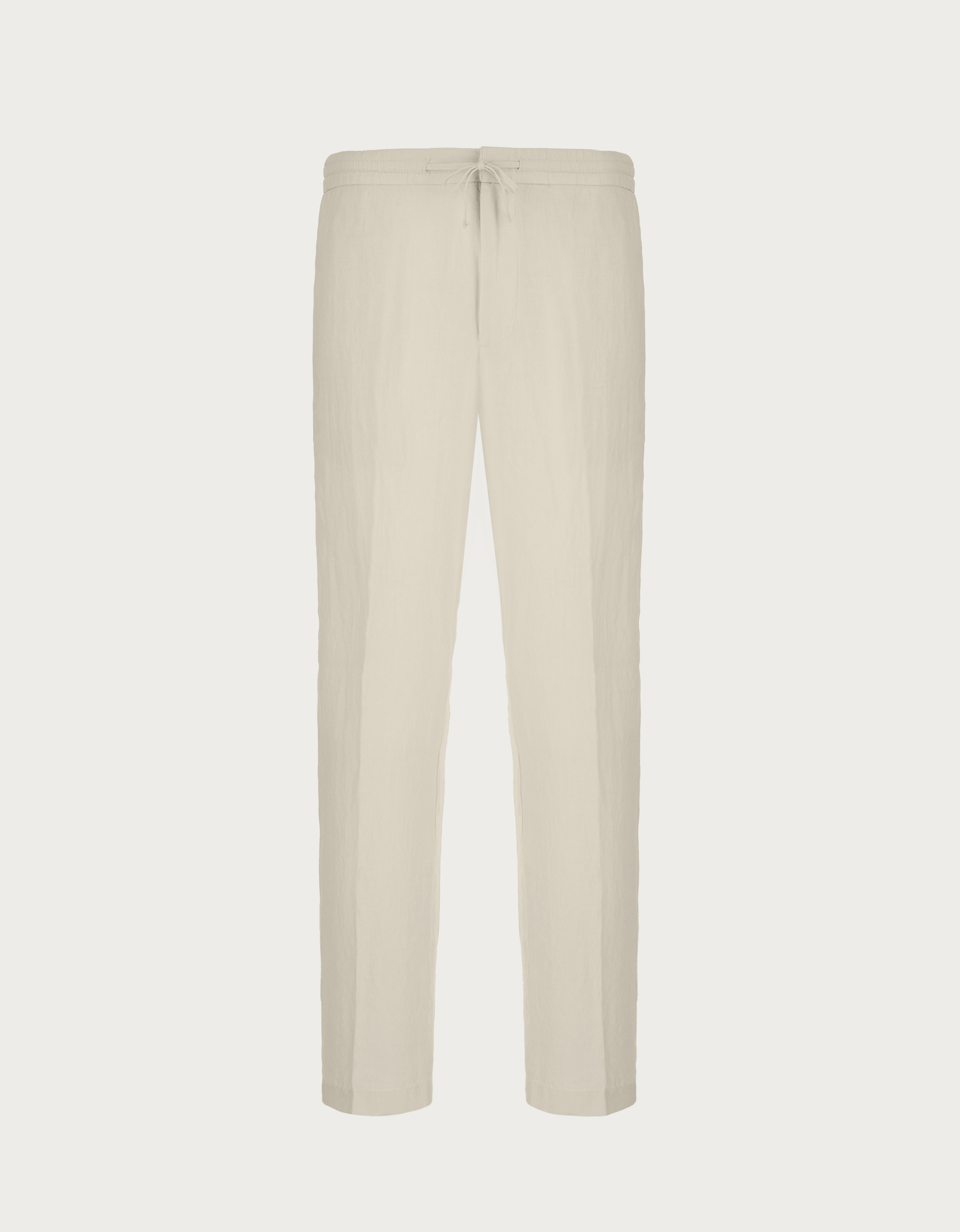 Chinos with drawstring in white garment-dyed linen - Canali US