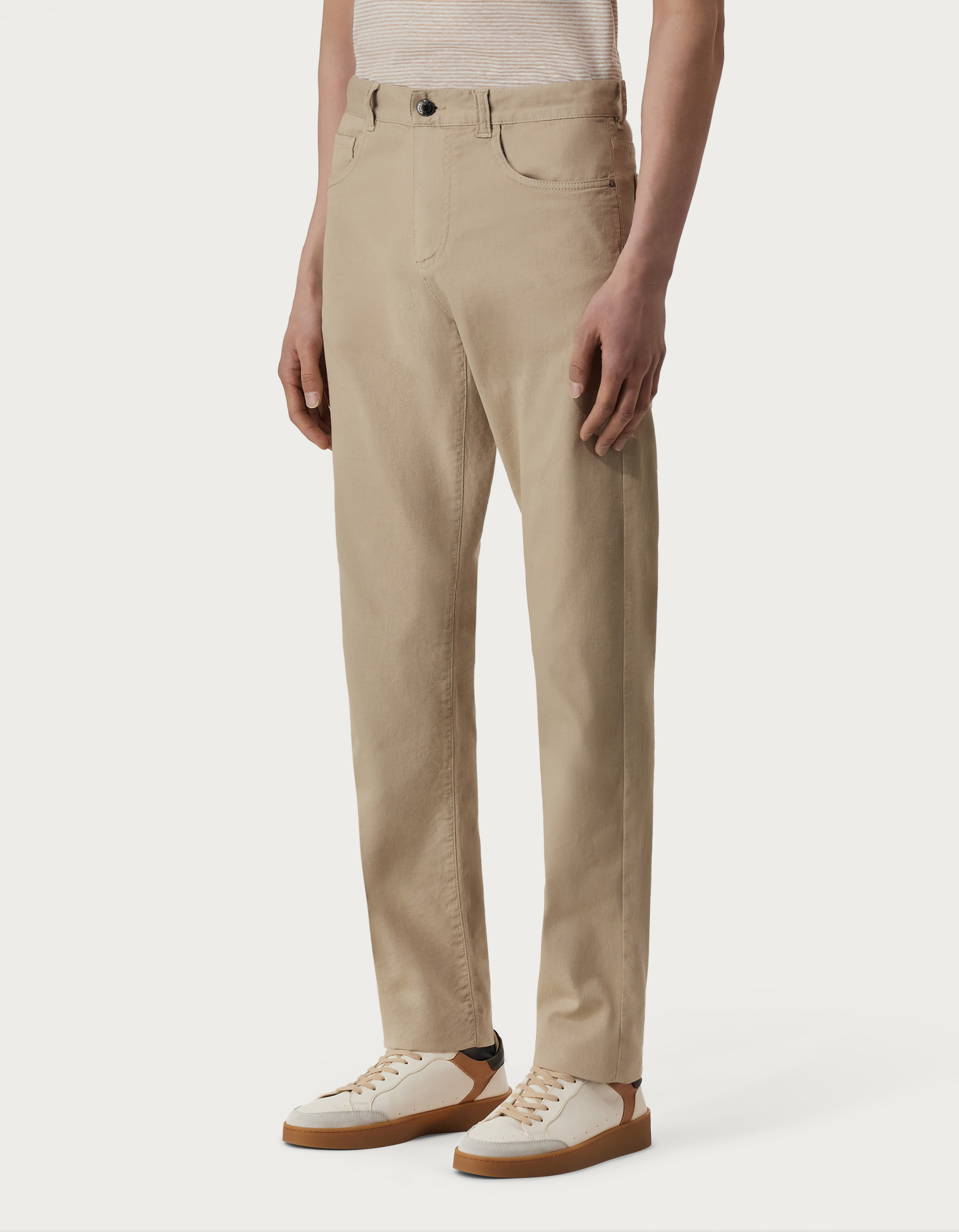 Five-pocket pants in sand cotton microtwill - Men's suits
