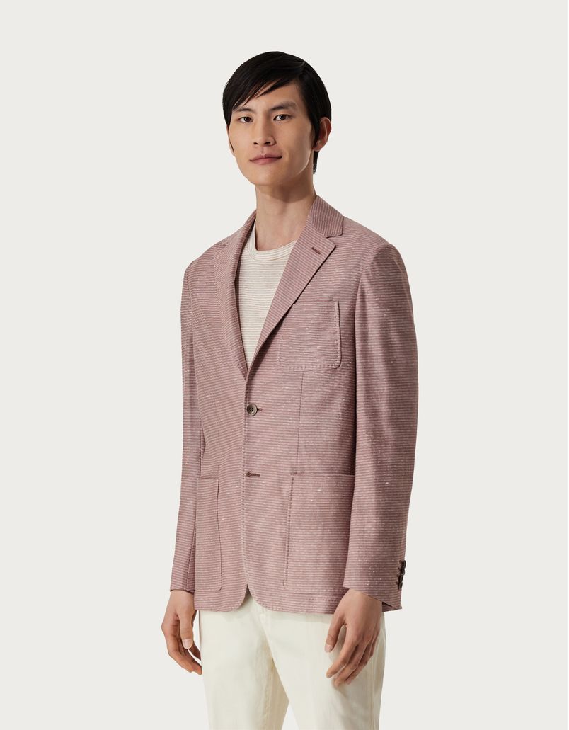 Powder pink and white linen and cotton blazer