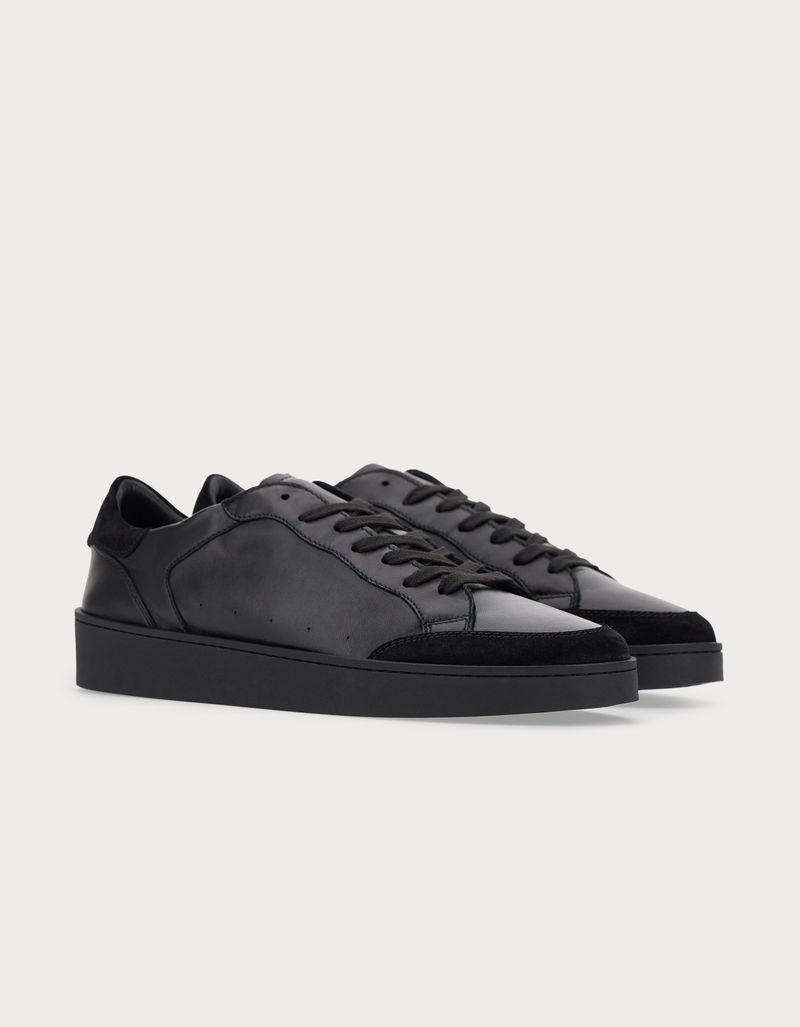 Black leather and suede trainer - Canali US