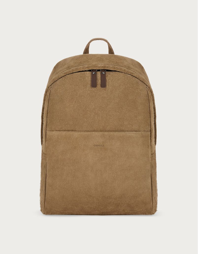 Sand-coloured suede backpack