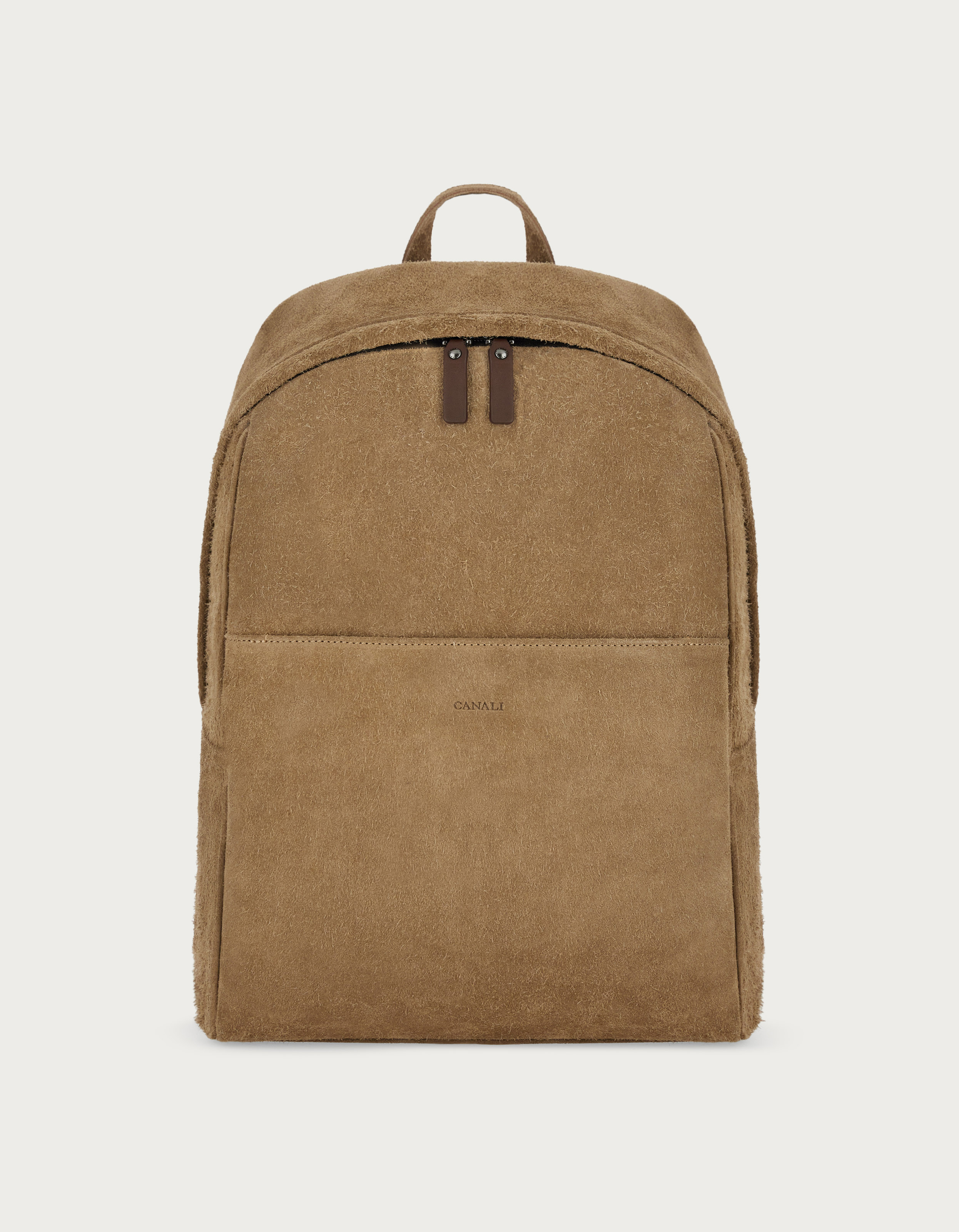 Sand coloured suede backpack