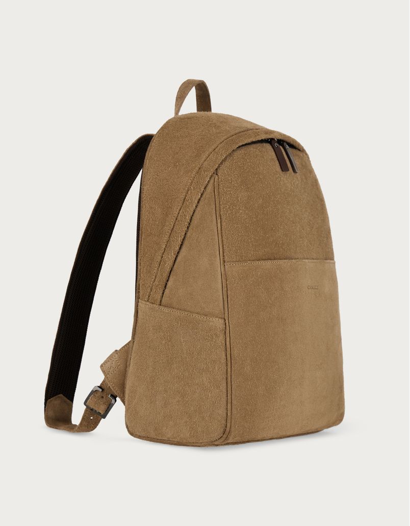 Sand-coloured suede backpack