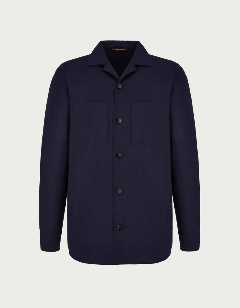Navy blue overshirt in Impeccabile wool