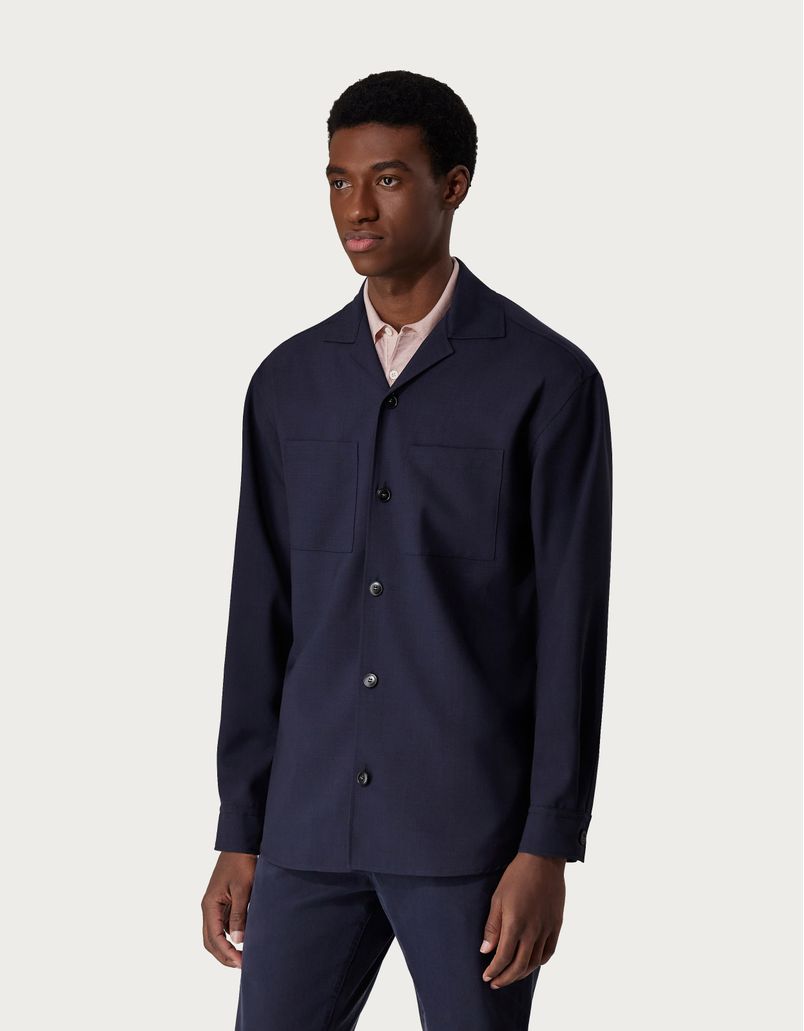 Navy blue overshirt in Impeccabile wool