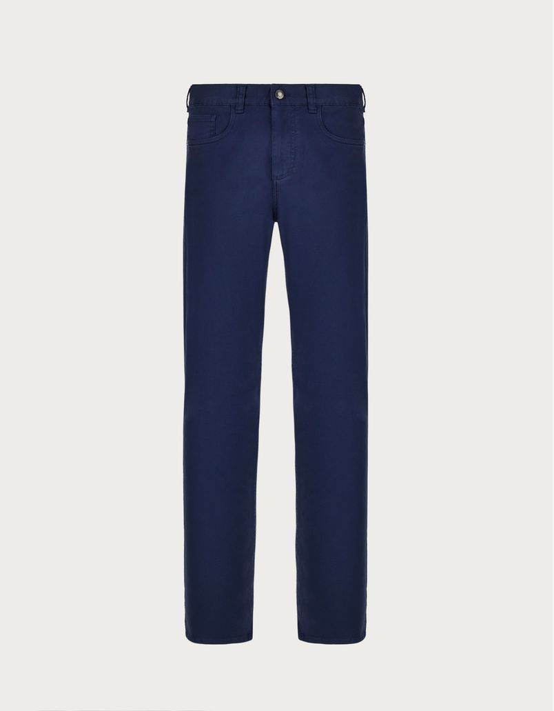 Five-pocket regular-fit pants in navy blue garment dyed cotton microtwill