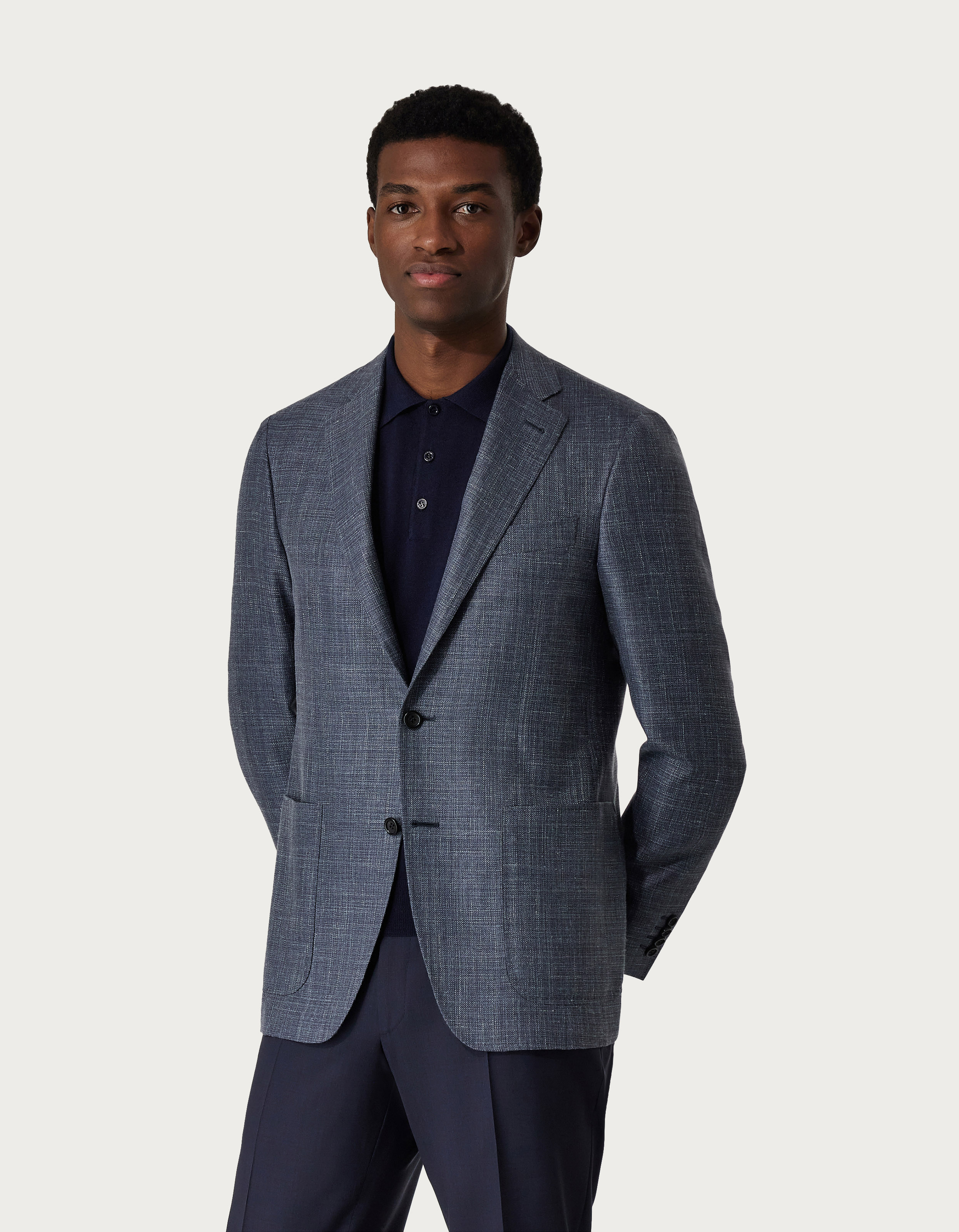 Denim blue Kei blazer in linen, silk and wool - Canali US